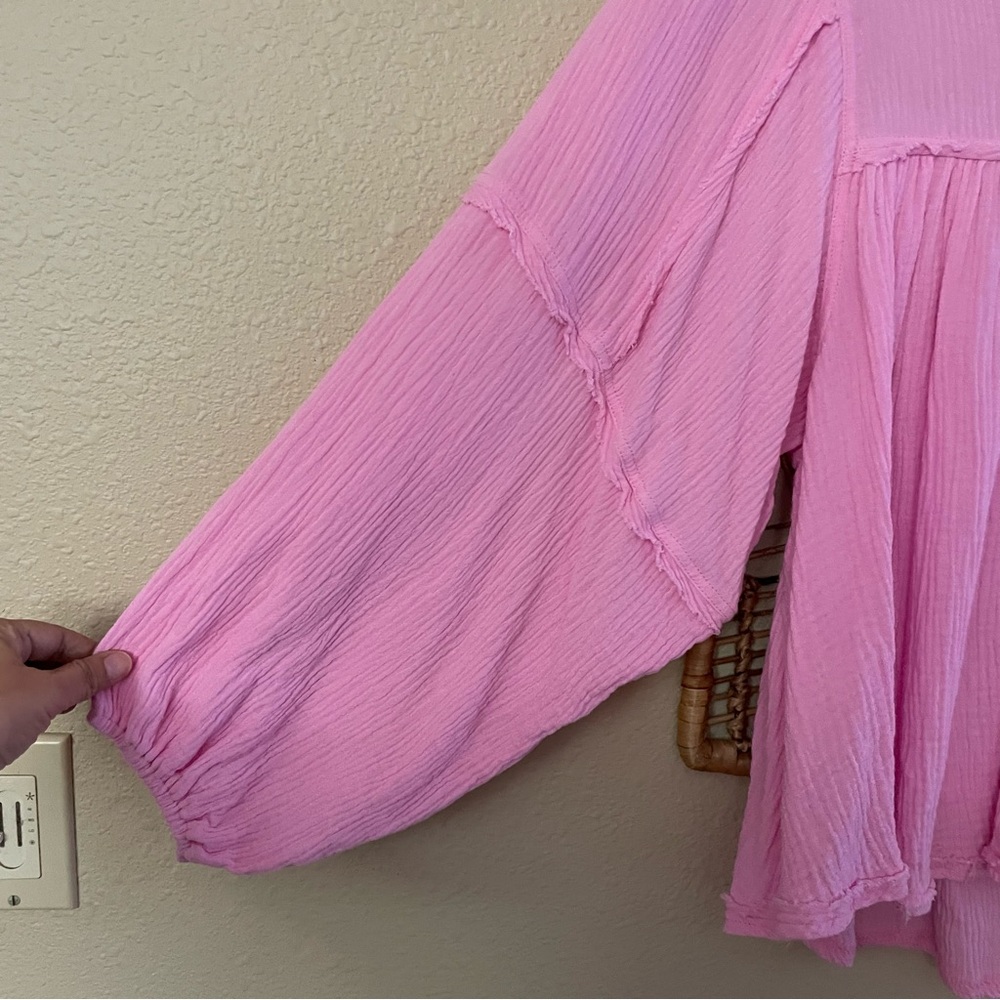 Ashley Danielle Apricot Lane Top Blouse Pink Cotton Gauze Boho Breezy Sz S B18 - Picture 4 of 10